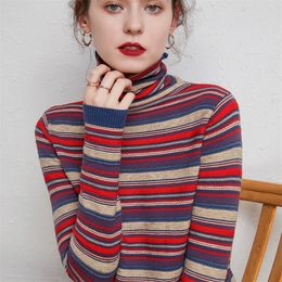 Turtleneck Cashmere sweater Women national styleCasual Paragraph Long sleeve Sweater chromatic colour Pullover Sweater 210203