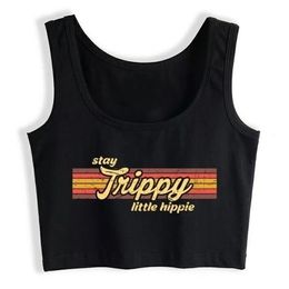 Crop Top Female Stay Trippy Little Hippie Clothes Black Print Tank Women Tube 220318