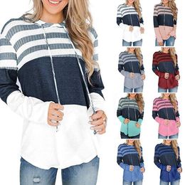 Women's Hoodies & Sweatshirts Spring Autumn Strip Hooded Sweatershirts Women Casual Long Sleeve Top Elegant Pullover Jumpers