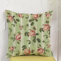 Pillow /Decorative Pink Rose Flower Cotton Linen Throw Pillows Small Fresh Countryside Style Home Decorative Car Sofa Pillowcase 45