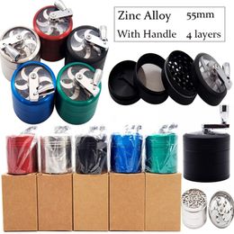 Mix Colours Wholesale 4 Layers 55mm OD Diameter Smoking Accessories Zinc Alloy Tobacco Grinders Material Herb For Hookahs Oil Dab Rigs GR172