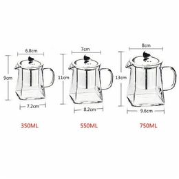 350-750ML Clear Heat Resistant Glass Teapots Jug W Infuser Coffee Tea Leaf Herbal Pot Flower Teapot Milk Juice Container