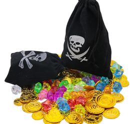 Halloween Pirate Party Decoration Supplies Pirate Coins Gems Bag Set Drawstring Pocket for Theme Cosplay Costume Accessory