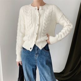 Women's Black White Knitted Sweater Single Breasted Cardigan Long Sleeve With Buttons Knitwear Top For Autumn Winter New 201102