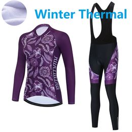 2023 Pro Women Winter Cycling Jersey Set Long Sleeve Mountain Bike Cycling Clothing Breathable MTB Bicycle Clothes Wear Suit B12