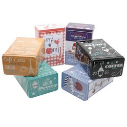 tea storage tins UK - European Style Tea Tin Storage Box Square Coffee Candy Biscuit Iron Box Kitchen Container Jar