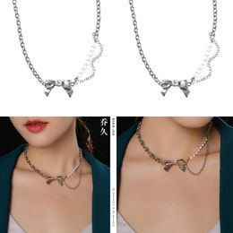 Fashion Necklace For Woman Gift Pendant Necklaces Sier Love Beaded Bow Female Accessories Zircon Jewelry jllLbI