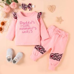 Clothing Sets Toddler Infant Baby Girls Clothes Letter Leopard Print Top Bow Pants Set Outfits Fall Girl 6 12 18 24 MonthsClothing