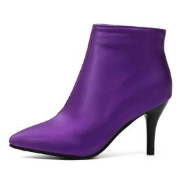 Boots Fashion Women Ankle Purple Black Short Ladies Waterproof High Heels Point Party Shoes for Large Size 45 48 220805