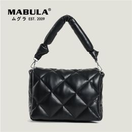 MABULA Women Winter Quilted Feather Flip Bags Fashion Down Padded Leather Handbag Female Large capacity Crossbody Shoulder 220401