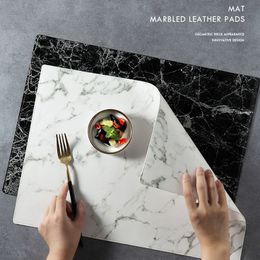Luxury PU Leather Placemat Black White Marble Pattern Table Mat Heat Insulation Waterproof Placemats Bowl Coaster 45x32CM 1PCS W220406