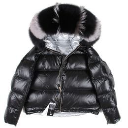 winter jacket women Down natural fur collar coat loose short white duck down real 201103