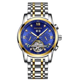 Diamond-inlaid tourbillon hollow out automatic mechanical watch waterproof men's watch explosion gift E3