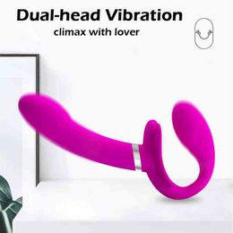 NXY Vibrators Real Feel Double Ended Vibrating 10 Speed Strap On Dildo Vibrator Wearable G-spot Massage Sex Toy 0406