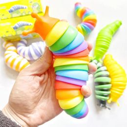 Novelty Slugs Fidget Snails Plastic Rainbow Bug toys Decompression Vent Toy Children's Educational New Sight Colorful With Box Package W2
