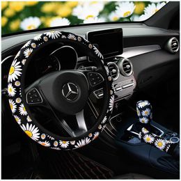 Steering Wheel Covers Fashion Daisy Print Elastic Cover Gear Handbrake Handle Universal For O&D TypeSteering