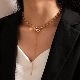 Pendant Necklaces Fashion Boho Gold Color Word Buckle Thick Chain Tassel Geometric Necklace For Women Vintage Multilevel Party JewelryPendan