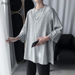 Men Three Quarter Sleeve T-shirts Oversize Solid Simple Couples Ins Trendy Ulzzang Daily Breathable Tees Loose Chic Casual Tops