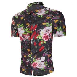 Hawaiian Shirt Mens Clothing Slim Fit Hip Hop Flower Short-sleeved Casual Floral Men Men's Shirts