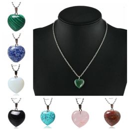 Pendant Necklaces Yingwu Heart Opal Rock 25mm Natural Quartz Crystal Healing Chakra Stone Necklace Stailess Steel Chain JewelryPendant