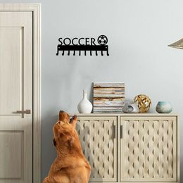 Soccer with Ball Medal Hanger Rack - 14.5 inches with 10 Hooks Metal Wall Art