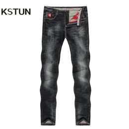 Черные джинсы мужчины классический прямой прямой эластичный и осенний повседневные модные карманы.