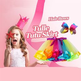 Home European and American mesh rainbow skirt Girls Tutu Skirts bow children Princess Skirt Dance skirt performace festival party Kids skirtsZC1157