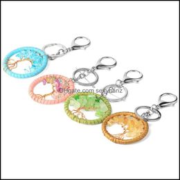 Key Rings Jewellery Round Keychains Natural Chip Stones Rose Gold Colour Wire Wrap Chain Decor For Car Bag Big Circle Keyring Drop Delivery 202