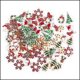 Hallazgos de joyer￭a de encantos Componentes 100pcs/lote ￁rbol de Navidad de santa Claus Pendientes para collares Pulseras Earr Dhjba