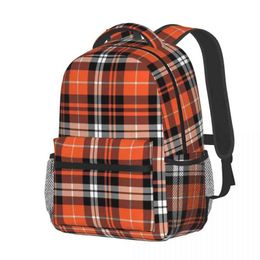 Fall Plaid Orange Black White Backpack Men Women Backpack Bags Teenage Laptop Rucksack Sport