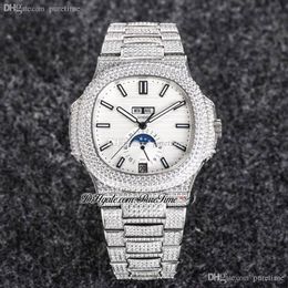 R8F 5726 Cal A324 Moon Phase Automatic Mens Watch Paved Diamonds Case White Stick Dial Iced Out With Bling Diamond Bracelet Super Edition Jewellery Watches Puretime A1