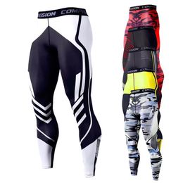 Quick drying Men Running Tights Pants Compression Print Basketball Training Leggings Elastic Gym Clothing Workout Sportswear 220520