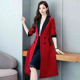 Women's Trench Coats Double Layer Windbreaker Women's Long Spring Autumn Fashion Casual Coat Female Red Black 2022Women's