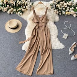 Women Sexy Off Shoulder Strap Rompers Korean Sleeveless Solid Jumpsuits Summer Casual Streetwear Wide Leg Jumpsuits 210715