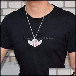 Pendant Necklaces Pendants Jewellery Custom Made Po With Wings Medallions Necklace Rope Chain Gold Sier Colour Cubic Zircon Mens Hip Hop 72 K