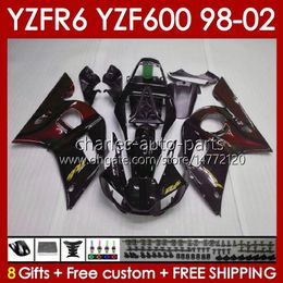 Body Kit For YAMAHA YZF R6 R 6 98-02 YZFR6 98 99 00 01 02 Bodywork 145No.97 YZF 600 CC YZF-600 Frame YZF-R6 YZF600 600CC 1998 1999 2000 2001 2002 ABS Fairings red flames