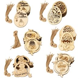 Wholesale Wooden Hollow Happy Easter Rabbit Eggs Decoration Home Pendants Ornaments Bunny Wood Craft Easter Supplies