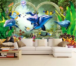 3D Murals Wallpaper coffee shop lounge living room dolphin underwater world background wall decorative painting room decor