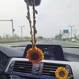 Interior Decorations Car Products Sun Flower Creative Fashion Decoration Rearview Mirror Sunflower Pendant Vehicle SuppliesInterior DecoratI