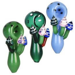 Nice Colourful Triple Mushroom Pipes Pyrex Thick Glass Handmade Dry Herb Tobacco Bong Handpipe Oil Rigs Innovative Luxury Decoration Smoking Holder DHL Free