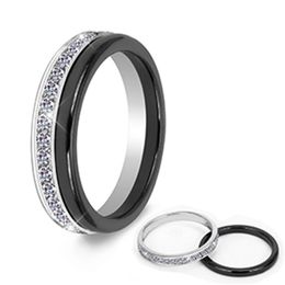 black opal diamond ring UK - 2pcs Set Classic Black Ceramic Ring Beautiful Scratch Proof Healthy Material Jewelry For Women With Bling Crystal Fashion Ring206R