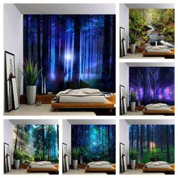 Mystic Forest Print Art Decorative Wall Carpet Landscape Hanging Bedroom Living Room Background Cloth Tapiz J220804
