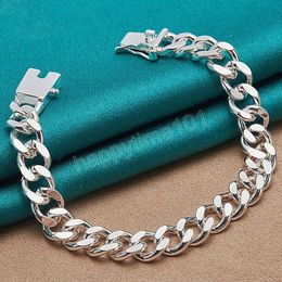 925 Sterling Silver 10mm Chain Square Buckle Bracelet For Man Women Wedding Engagement Party Jewellery