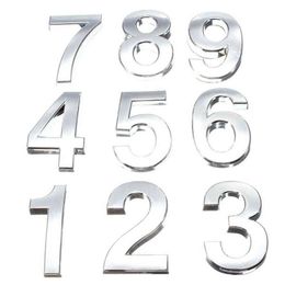 New 3d Digits 0-9 Number Silver Sticker 5cm Plate Sign Hotel Silvery Door Plaque Modern Plated House Home Car Decoration