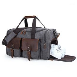 Mens Canvas Leather Travel Bags Duffle Bag Classic Large Capacity Weekender Overnight Duffel With Shoe Pocket For Men Women1