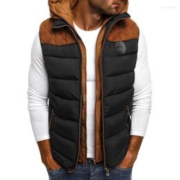Men's Vests Zogaa 2022 Spring Winter Sleeveless Patchwork Jacket For Men Fashion Warm Hooded Male Cotton Work Waistcoat Gilet Homme Vest 3XL