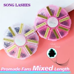 Song Lash Premade Russian Volume Fan Mixed Length Eyelash Extension Sharp Pointy Stem Premade Lashes Extension Thin Root 3d /14d 220614