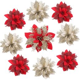 5pcs Artificial Flowers Glitter Christmas Flower Tree Decorations for Home Xmas Ornaments Navidad Year Y201020