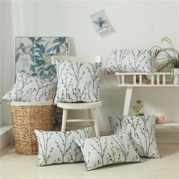 Cushion/Decorative Pillow Country Style Floral Twigs Embroidery Pillowcase 30X50/45X45CM Nordic Simple Cushion Covers Sofa Seat Throw Pillow