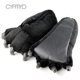 Men slippers imitation bear catch lovely plush slippers adult soft indoor slippers men solid fur home shoes Y200107